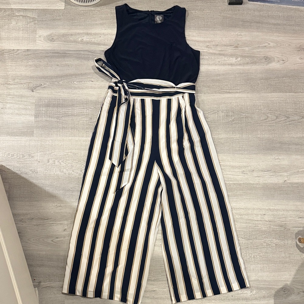 Vince Camuto Navy and White Striped Jumpsuit